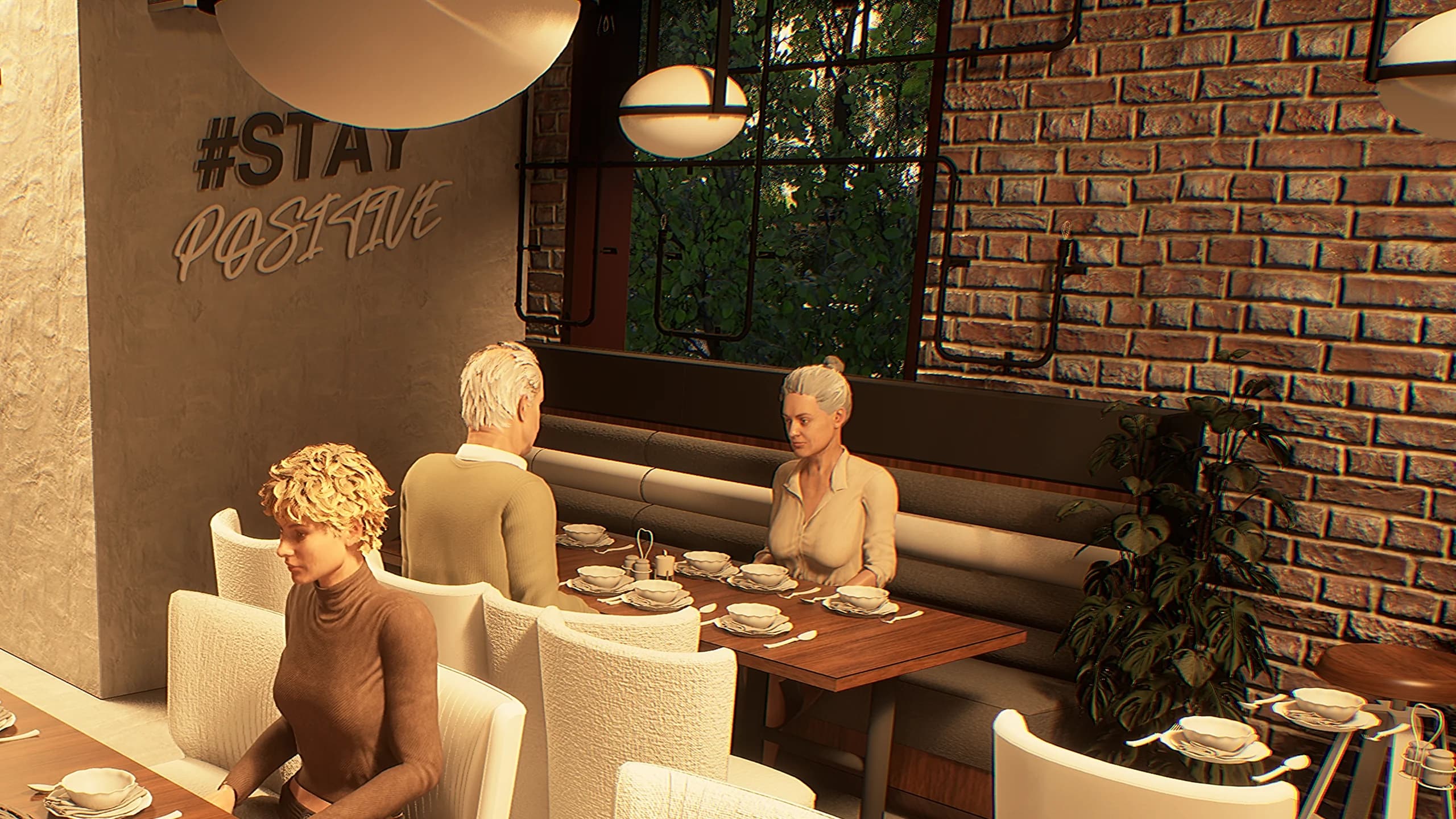 Regulars sitting at tables inside the café in Harlow Point